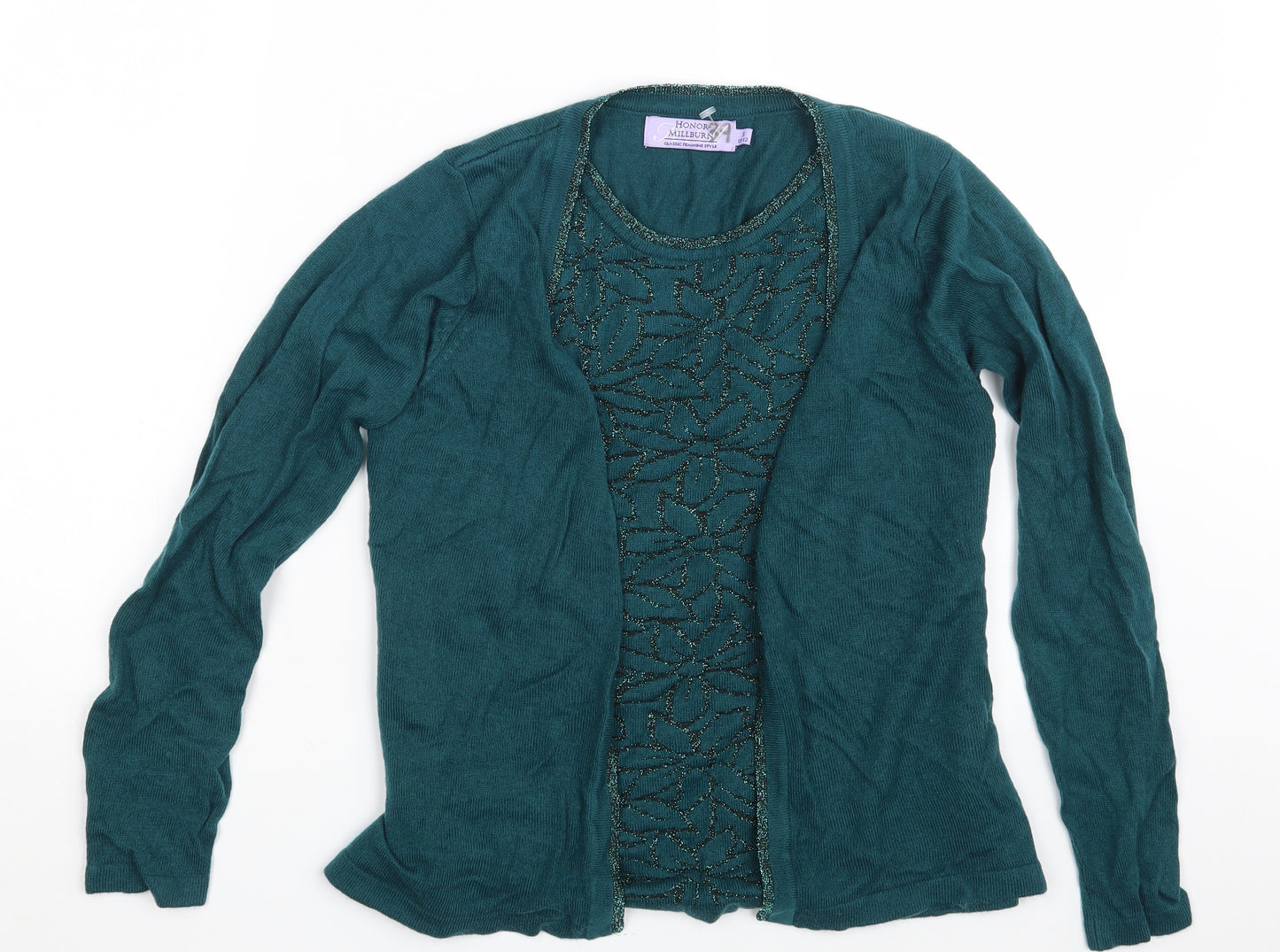 Honor Millburn  Womens Green Floral  Pullover Jumper Size 10