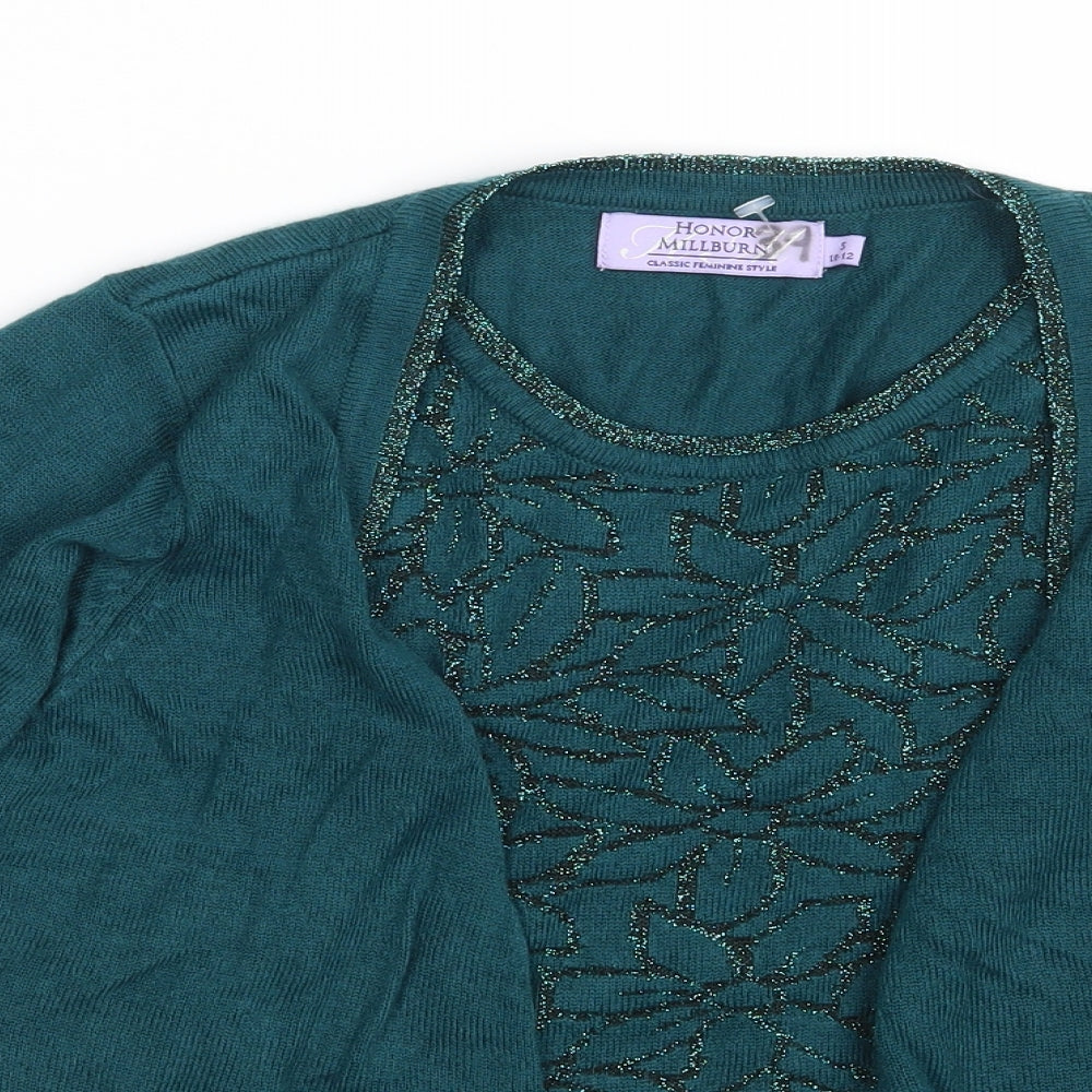 Honor Millburn  Womens Green Floral  Pullover Jumper Size 10