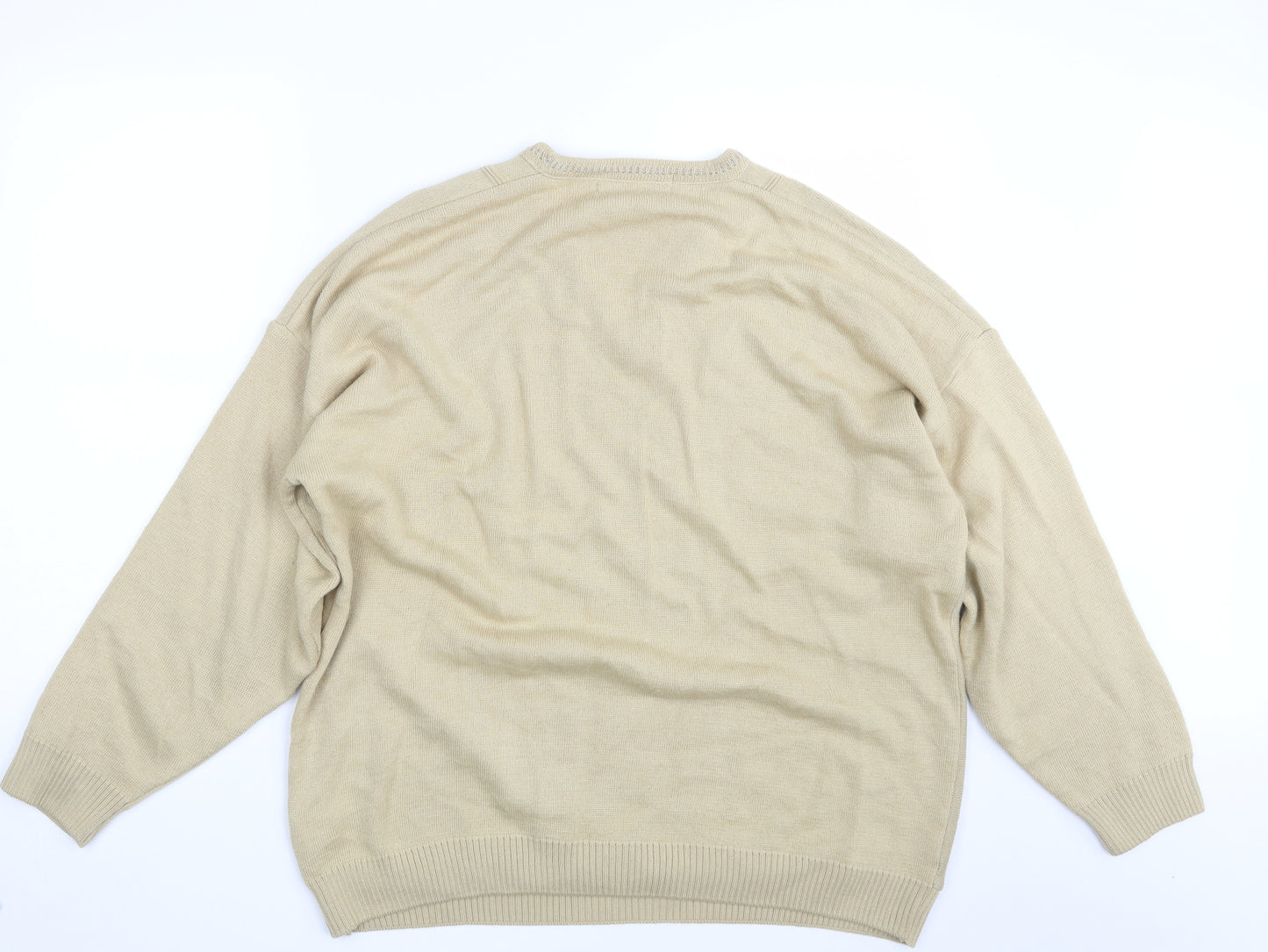 Roberto Carlo Mens Beige Geometric Knit Pullover Jumper Size 2XL