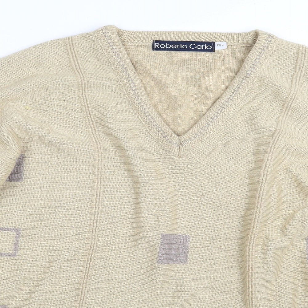 Roberto Carlo Mens Beige Geometric Knit Pullover Jumper Size 2XL