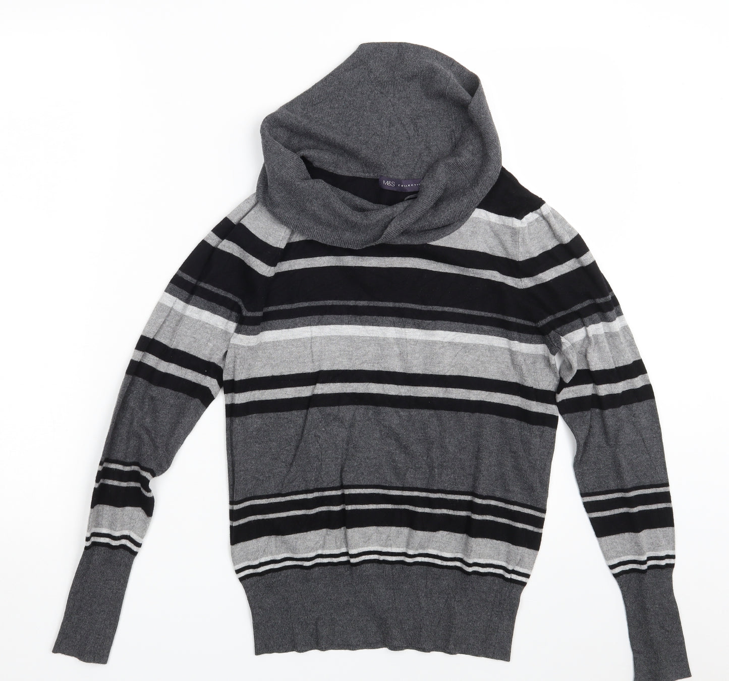 M&S Womens Grey Striped  Pullover Jumper Size 12
