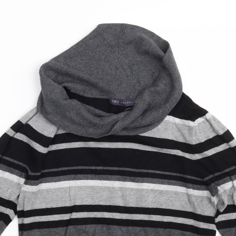 M&S Womens Grey Striped  Pullover Jumper Size 12