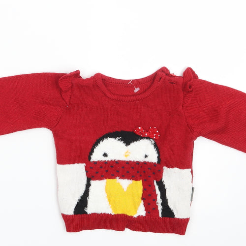 Nutmeg Girls Red   Pullover Jumper Size 3-6 Months  - Seasonal Christmas Festive Holiday