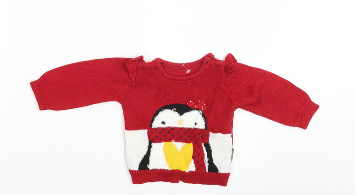 Nutmeg Girls Red   Pullover Jumper Size 3-6 Months  - Seasonal Christmas Festive Holiday