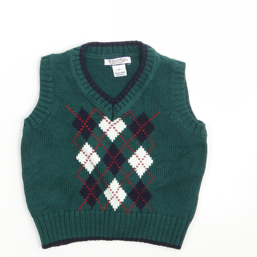 Kitestrings  Boys Green Argyle/Diamond Knit Pullover Jumper Size 24 Months
