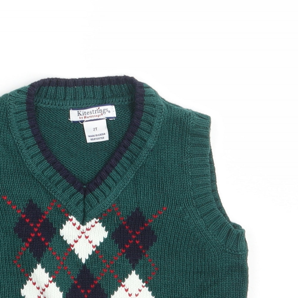 Kitestrings  Boys Green Argyle/Diamond Knit Pullover Jumper Size 24 Months