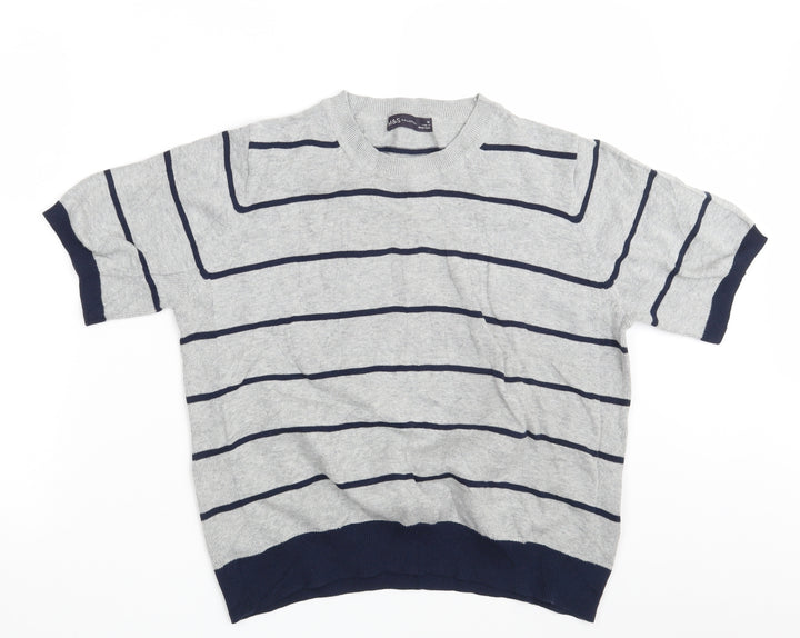 M&S Womens Grey Striped Knit Pullover Sweatshirt Size 16