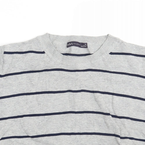 M&S Womens Grey Striped Knit Pullover Sweatshirt Size 16