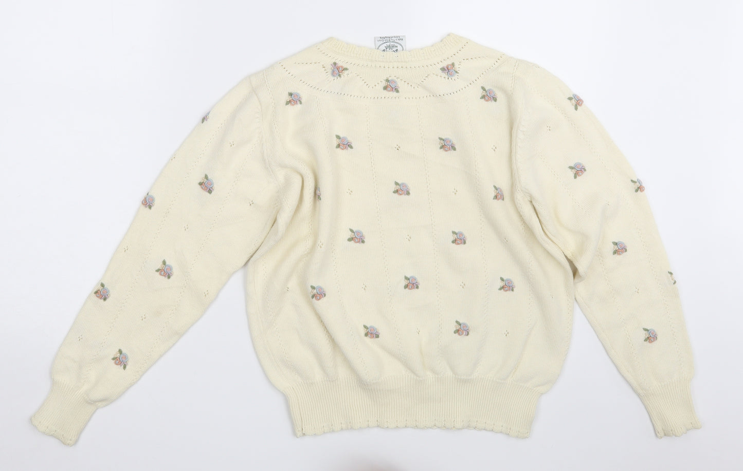 Laura Ashley Womens Beige Floral Knit Pullover Jumper Size L