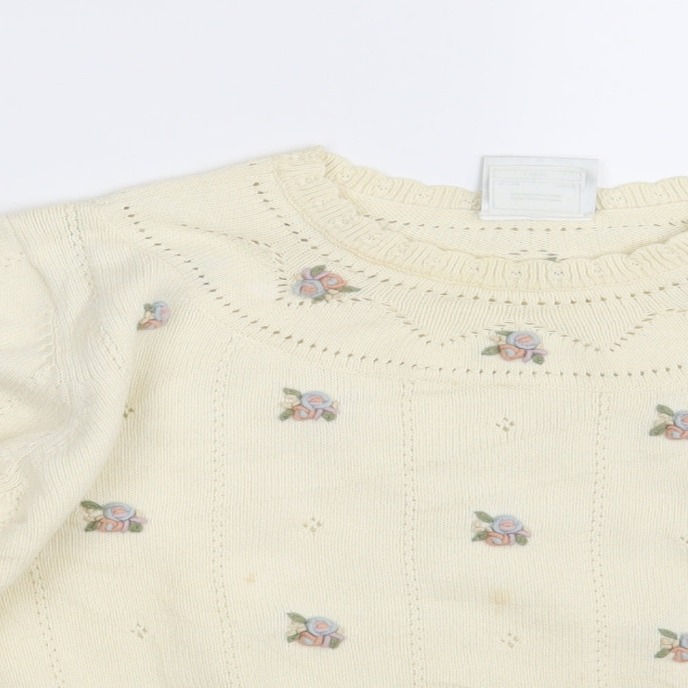 Laura Ashley Womens Beige Floral Knit Pullover Jumper Size L