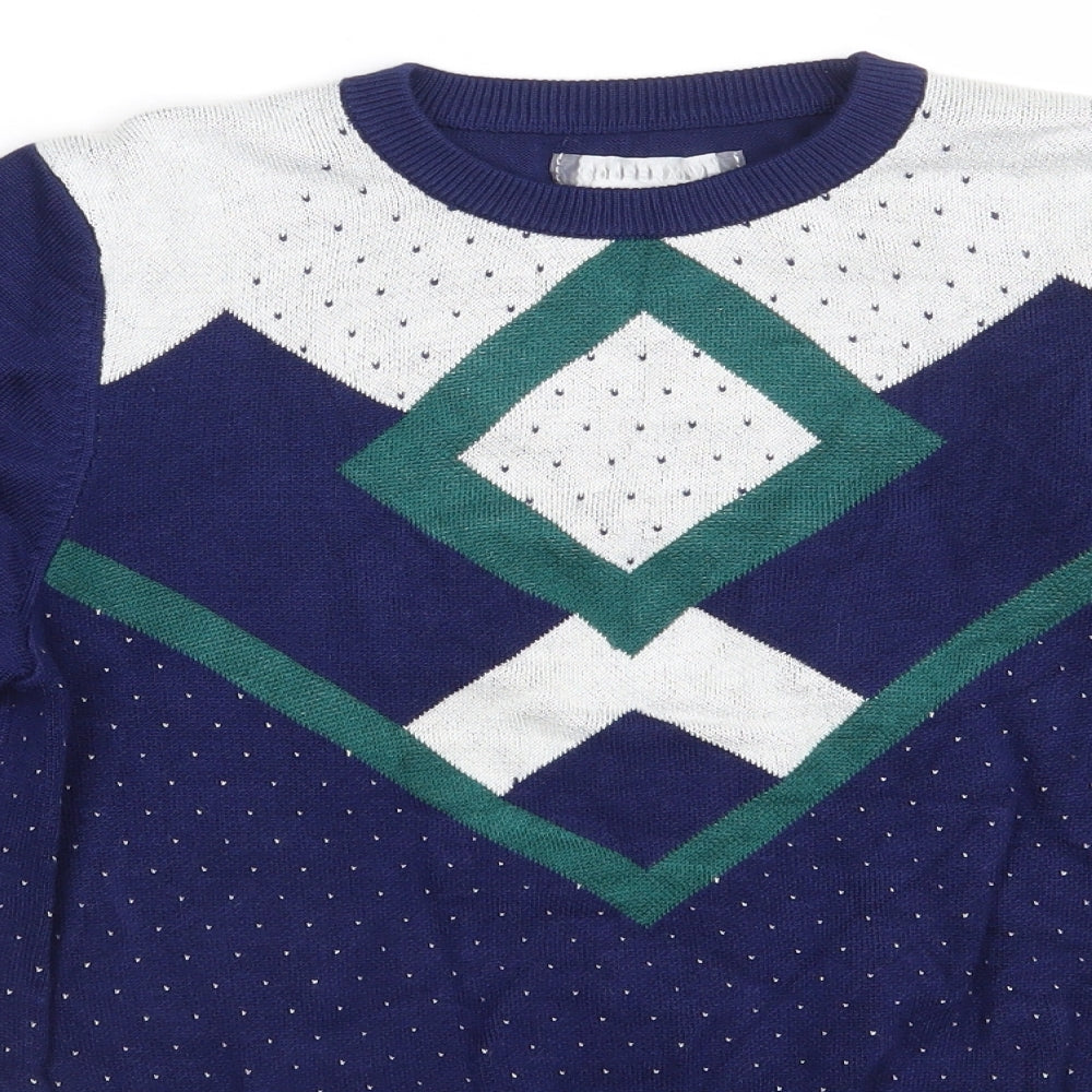 Cooperative Womens Blue Geometric Knit Pullover Jumper Size XS