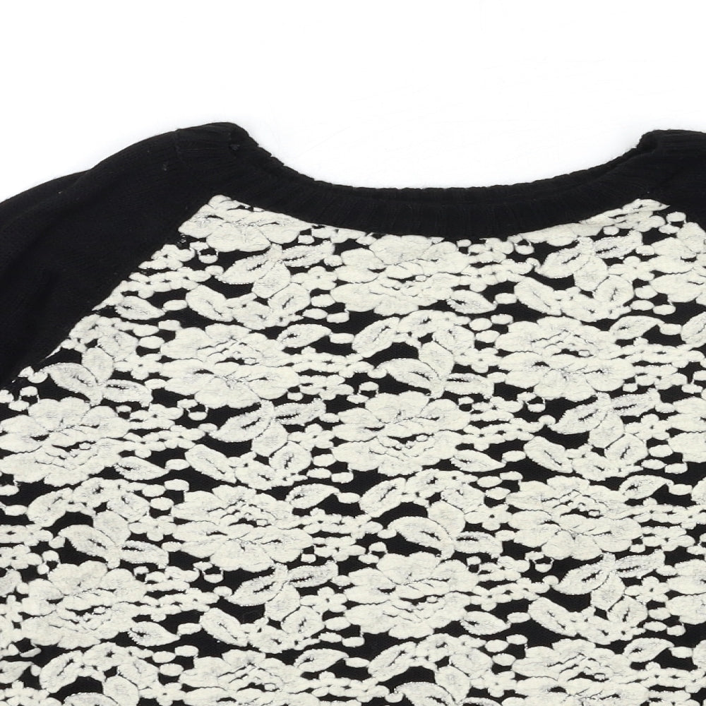 TU Womens Black Floral Knit Pullover Jumper Size 14