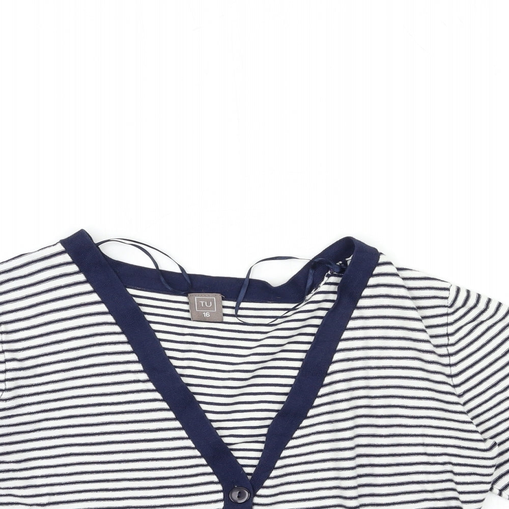 TU Womens White Striped Knit Cardigan Jumper Size 16