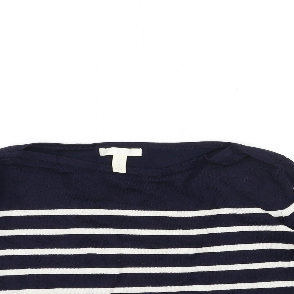 H&M Womens Blue Striped Knit Pullover Jumper Size S