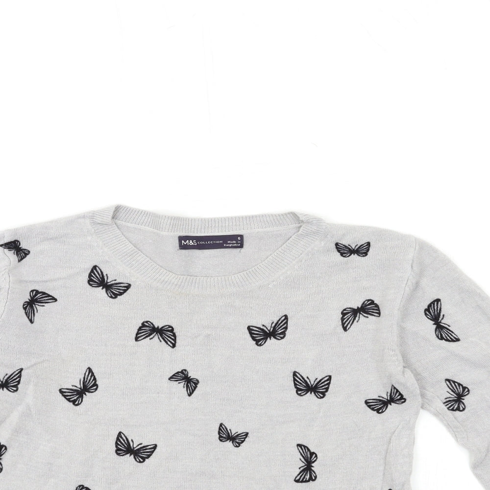 Marks and Spencer Womens Grey Animal Print Knit Pullover Jumper Size 6