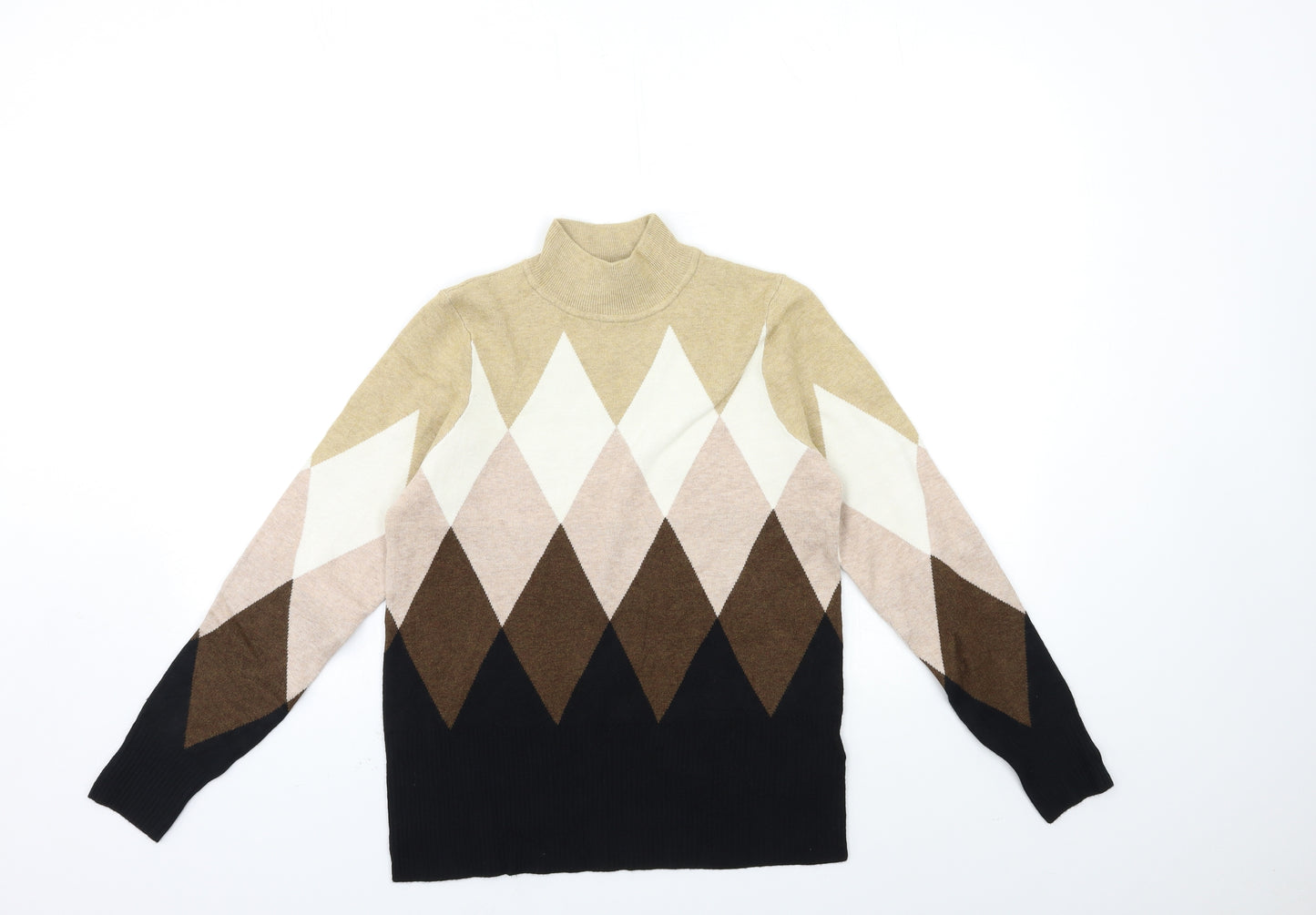 Marks and Spencer Womens Beige Check Knit Pullover Jumper Size 12