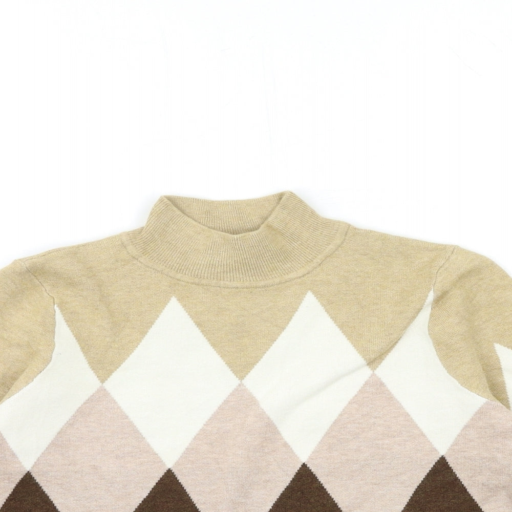 Marks and Spencer Womens Beige Check Knit Pullover Jumper Size 12