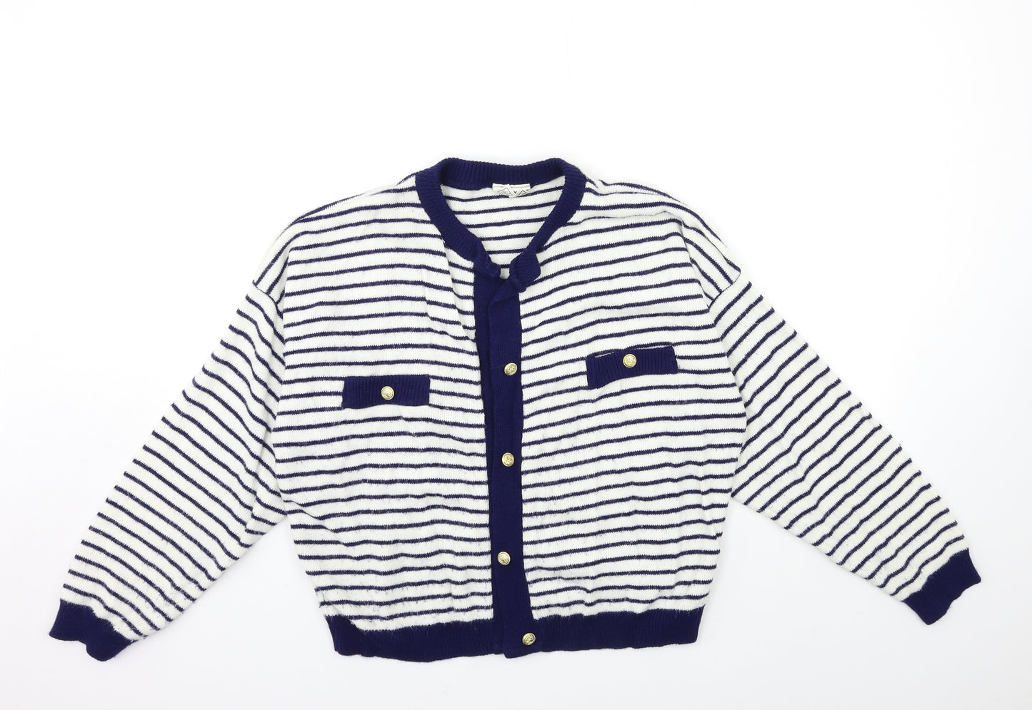 Dorothy Perkins Womens White Striped Knit Cardigan Jumper Size M