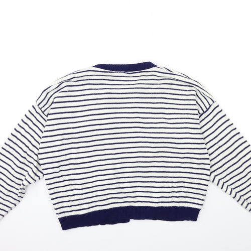 Dorothy Perkins Womens White Striped Knit Cardigan Jumper Size M