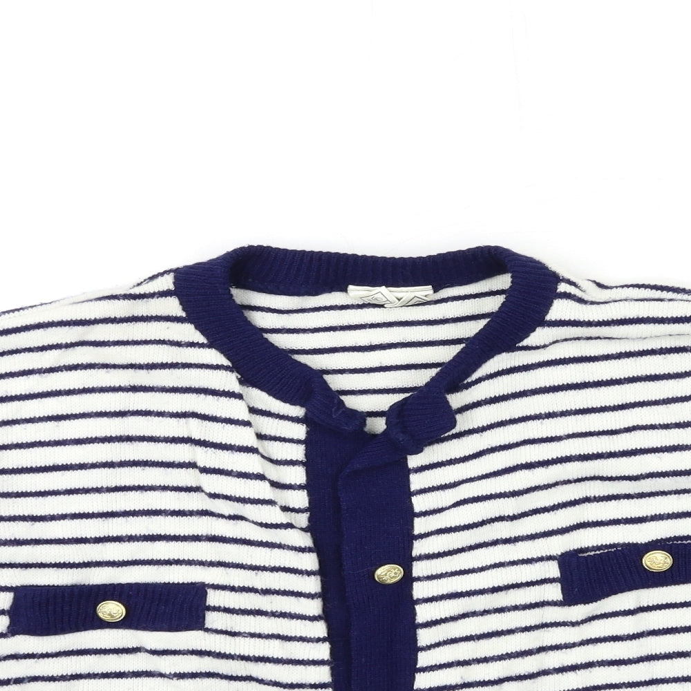 Dorothy Perkins Womens White Striped Knit Cardigan Jumper Size M