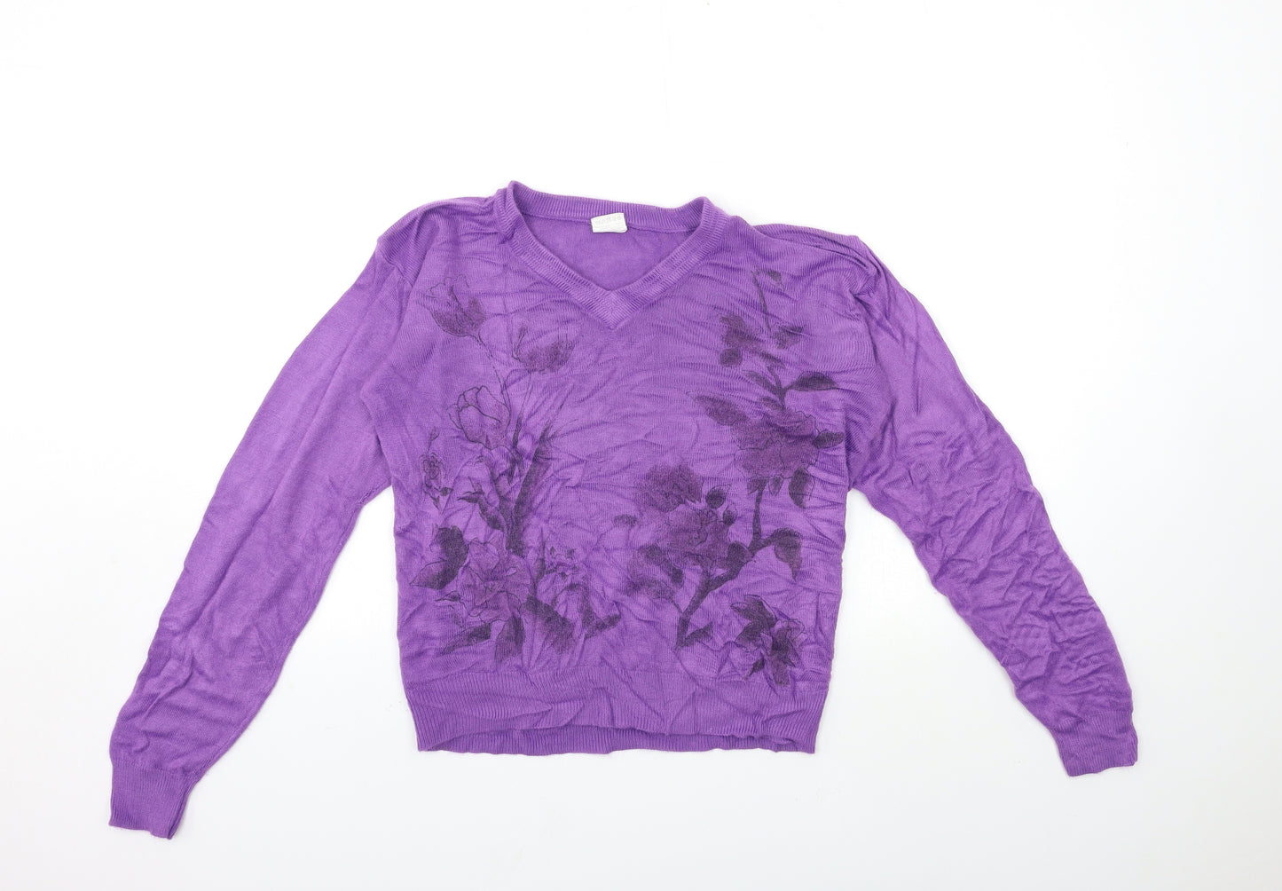 Preworn Womens Purple Floral Knit Pullover Jumper Size M