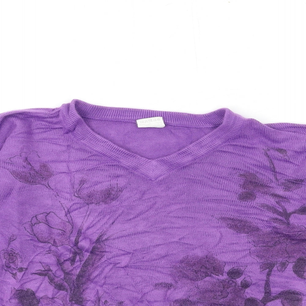 Preworn Womens Purple Floral Knit Pullover Jumper Size M