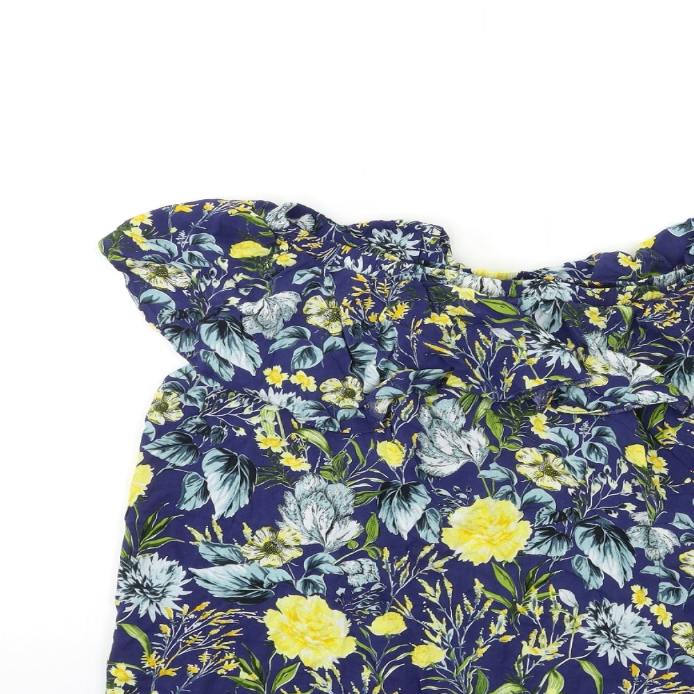 IZABEL Womens Blue Floral  Basic Blouse Size 16