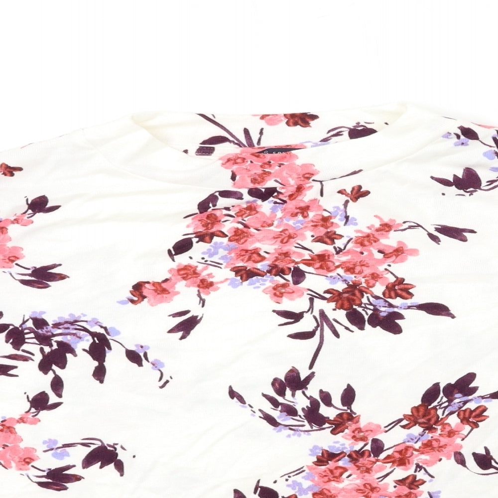 Marks and Spencer Womens White Floral Knit Pullover Jumper Size 18