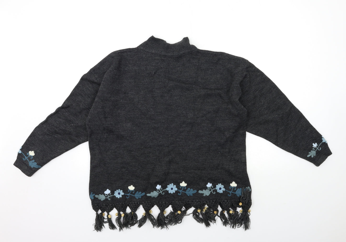 Jeffery Rogers Womens Grey Floral Knit Pullover Jumper One Size