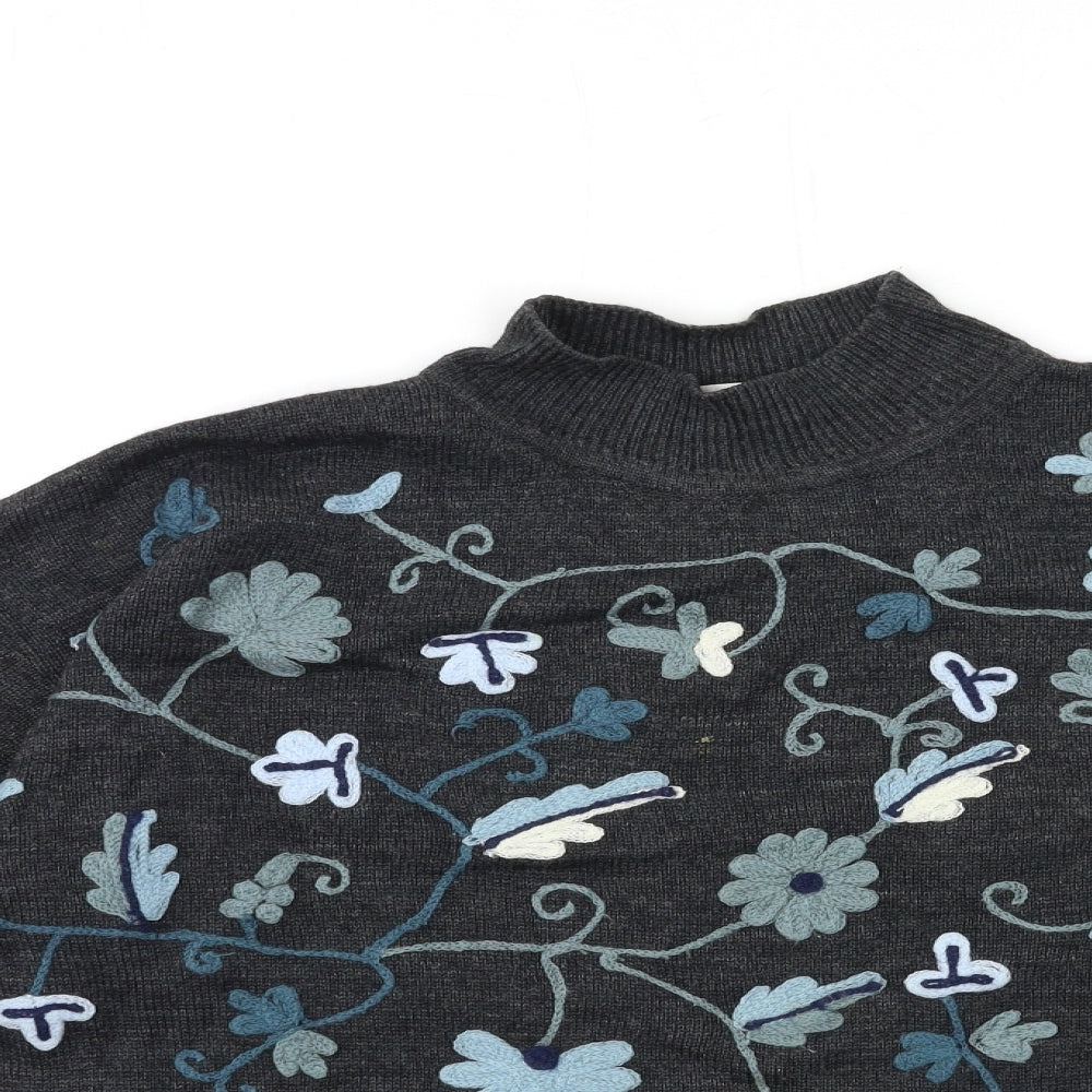 Jeffery Rogers Womens Grey Floral Knit Pullover Jumper One Size