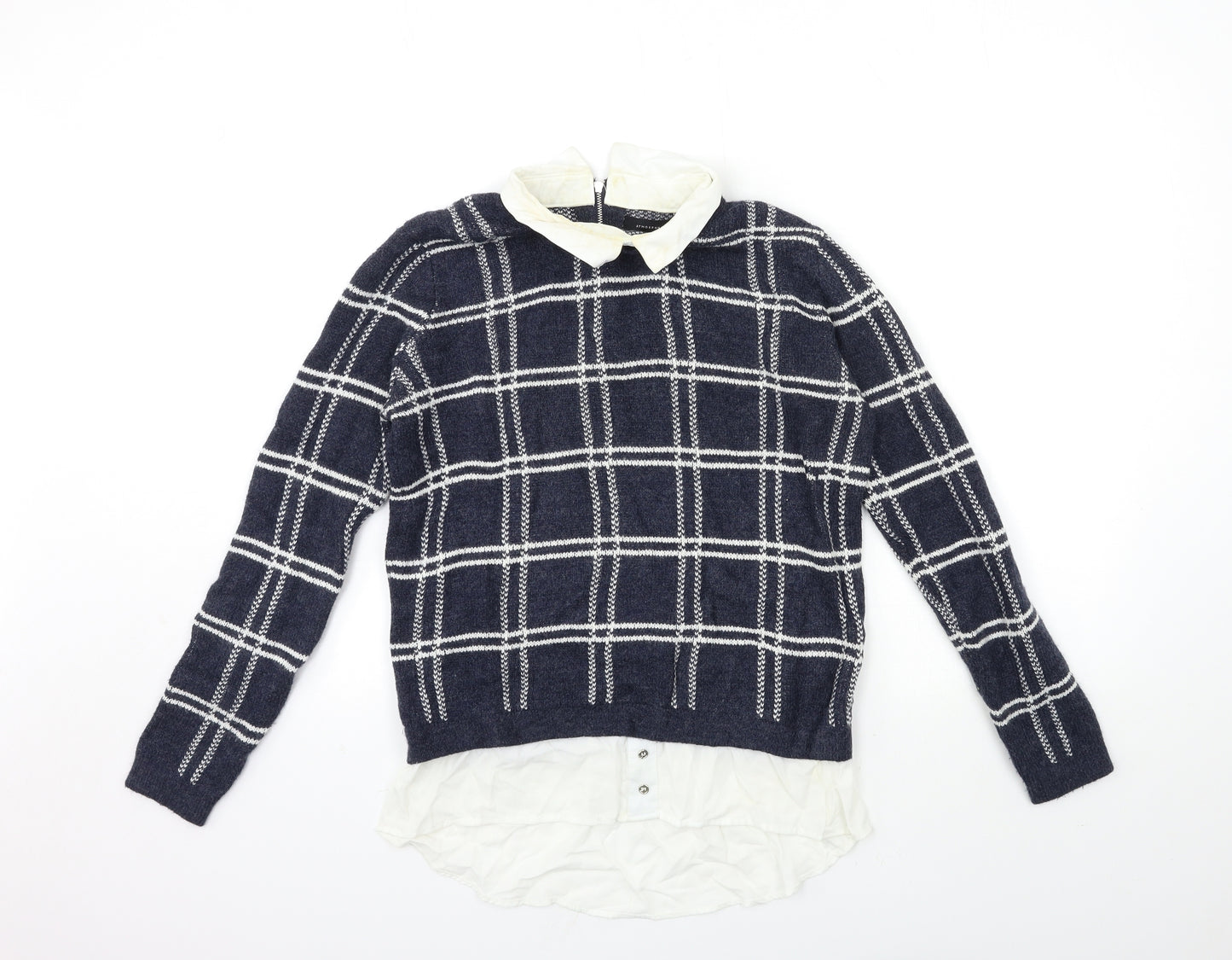 Atmosphere Womens Blue Check Knit Pullover Jumper Size 10