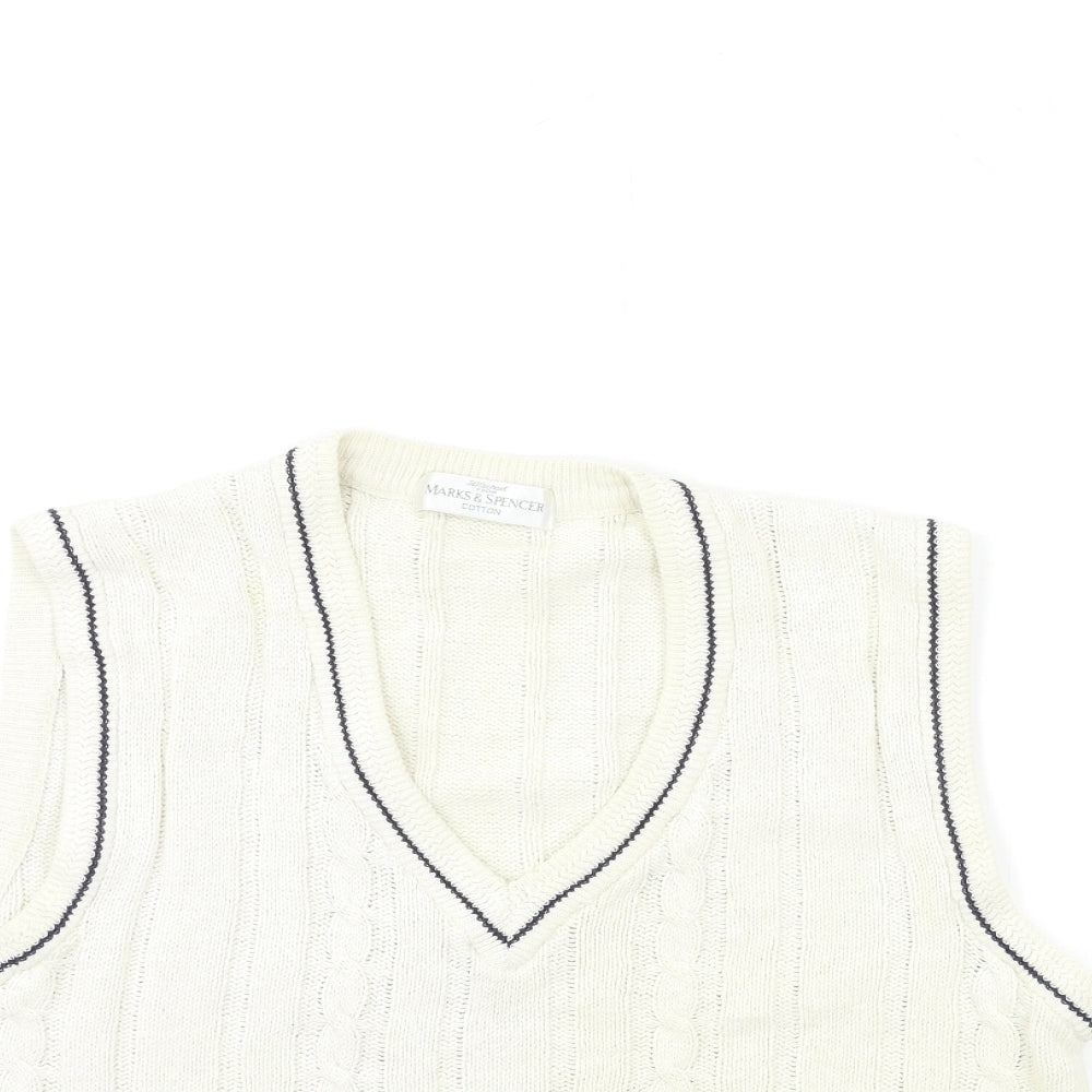 Marks and Spencer Mens White  Knit Pullover Jumper Size S