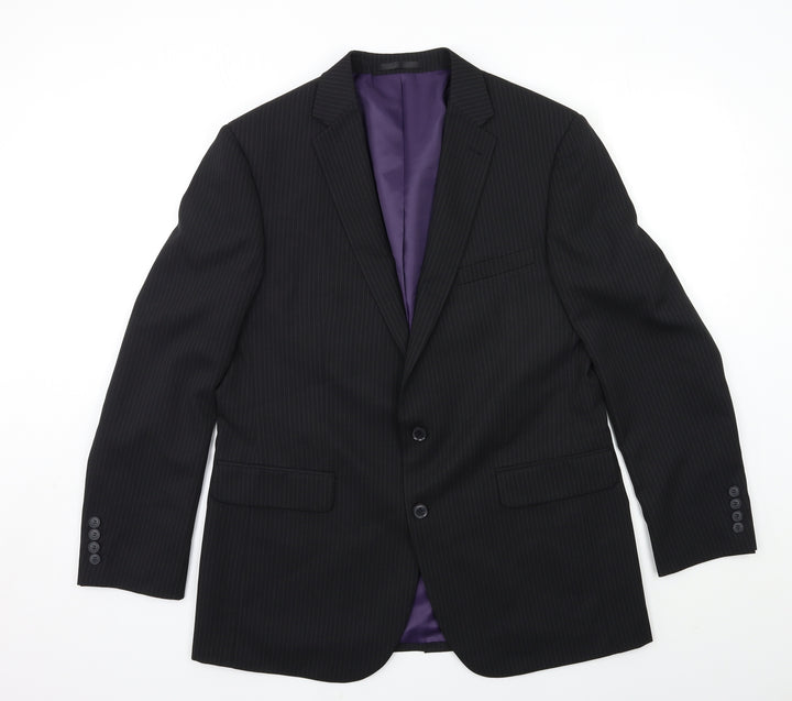 Taylor & Wright Mens Black Striped Rayon Jacket Suit Jacket Size 42