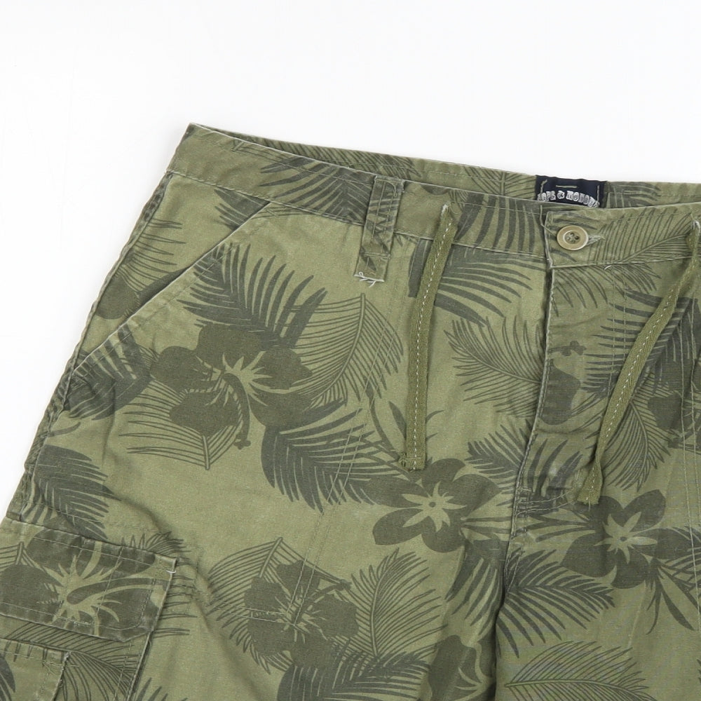 hope & honour Mens Green Floral  Sweat Shorts Size M