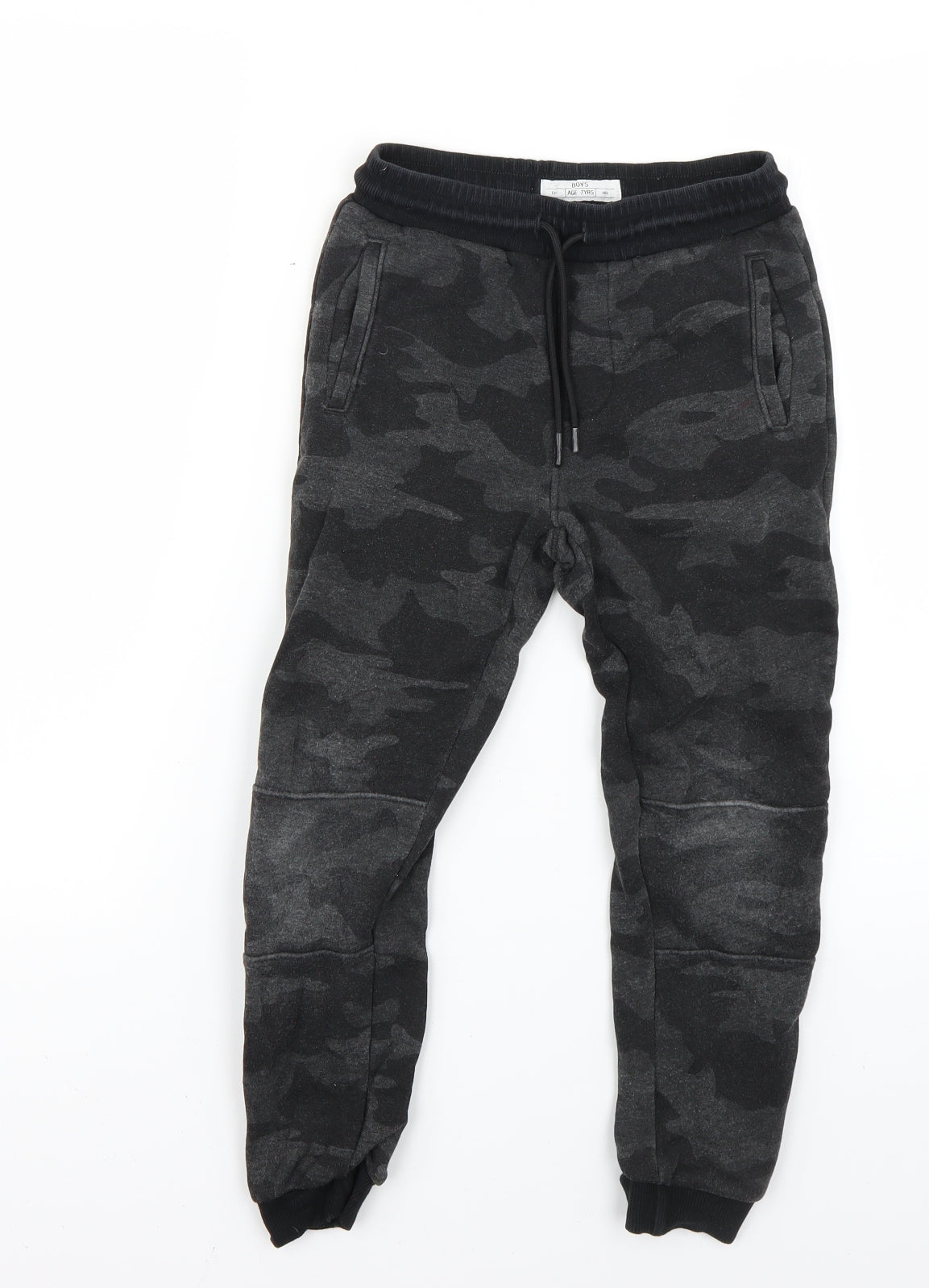 Matalan Boys Black Camouflage  Jogger Trousers Size 7 Years