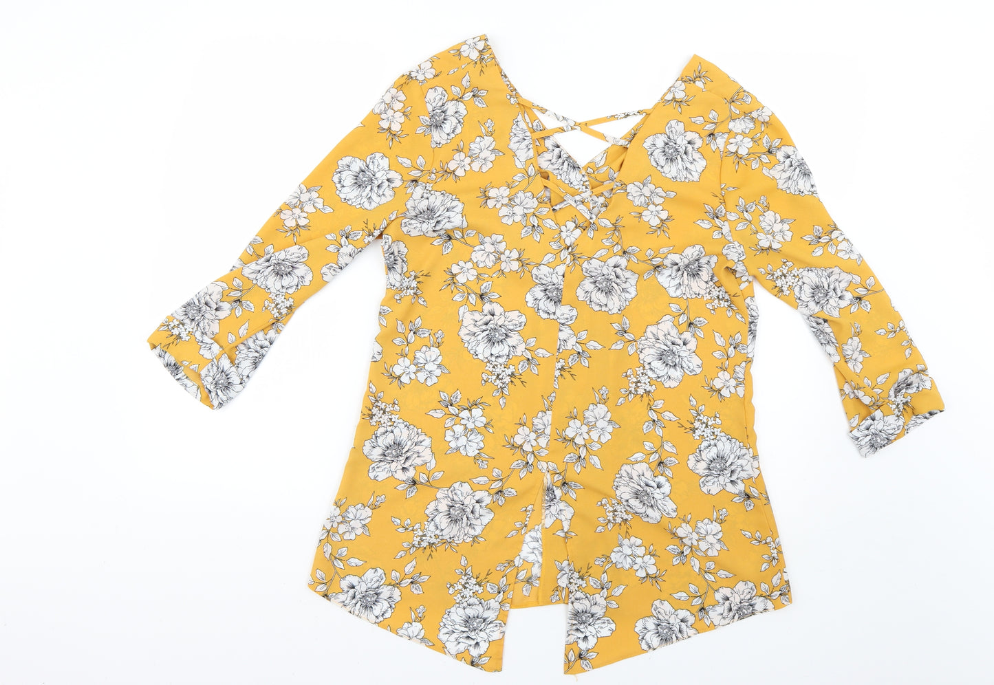 F&F Womens Yellow Floral  Basic Blouse Size 8