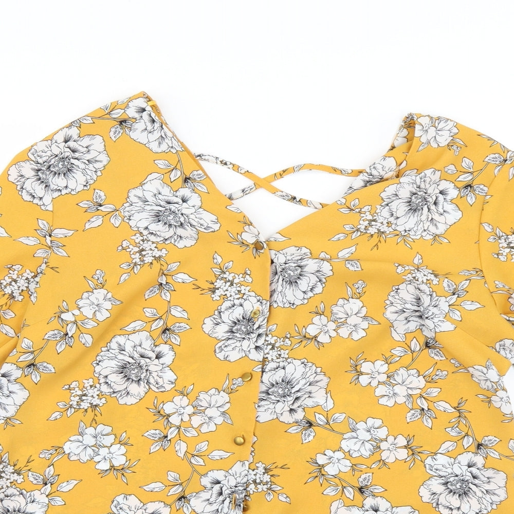 F&F Womens Yellow Floral  Basic Blouse Size 8