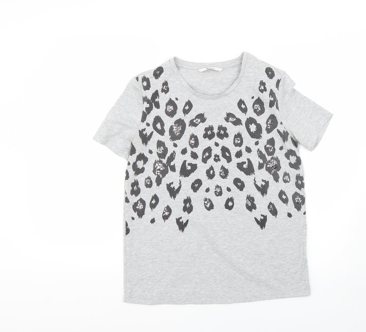 TU Womens Grey Animal Print Basic T-Shirt Size 8