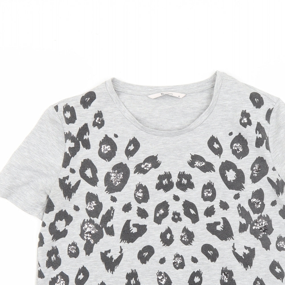 TU Womens Grey Animal Print  Basic T-Shirt Size 8