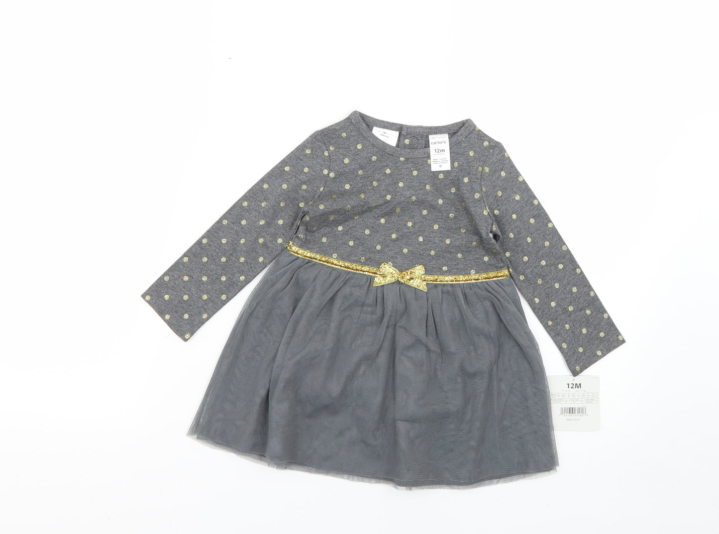 Baby Grey Polka Dot  Fit & Flare  Size 12 Months