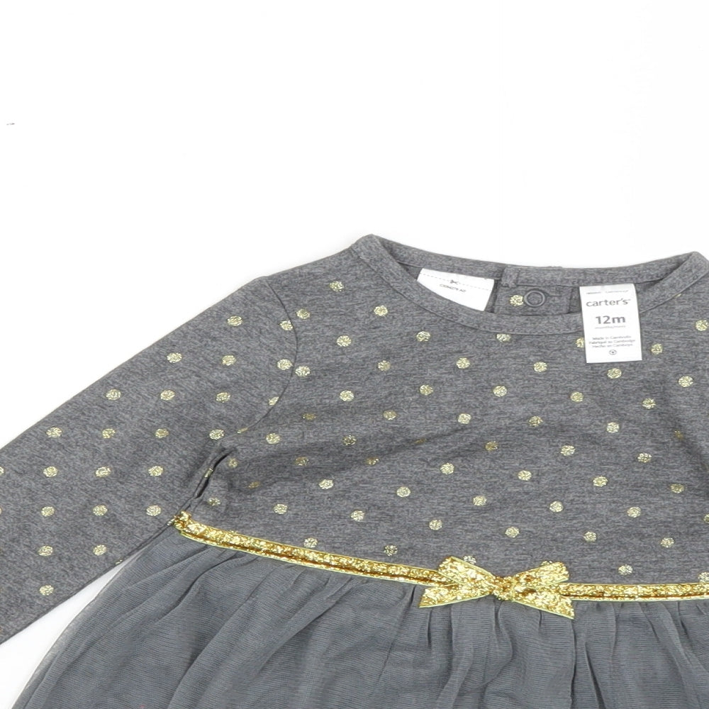 Baby Grey Polka Dot  Fit & Flare  Size 12 Months