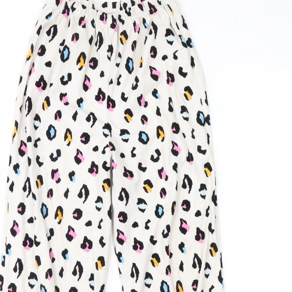 Peacocks Girls White Animal Print Fleece Cami Pyjama Pants Size 12 Years