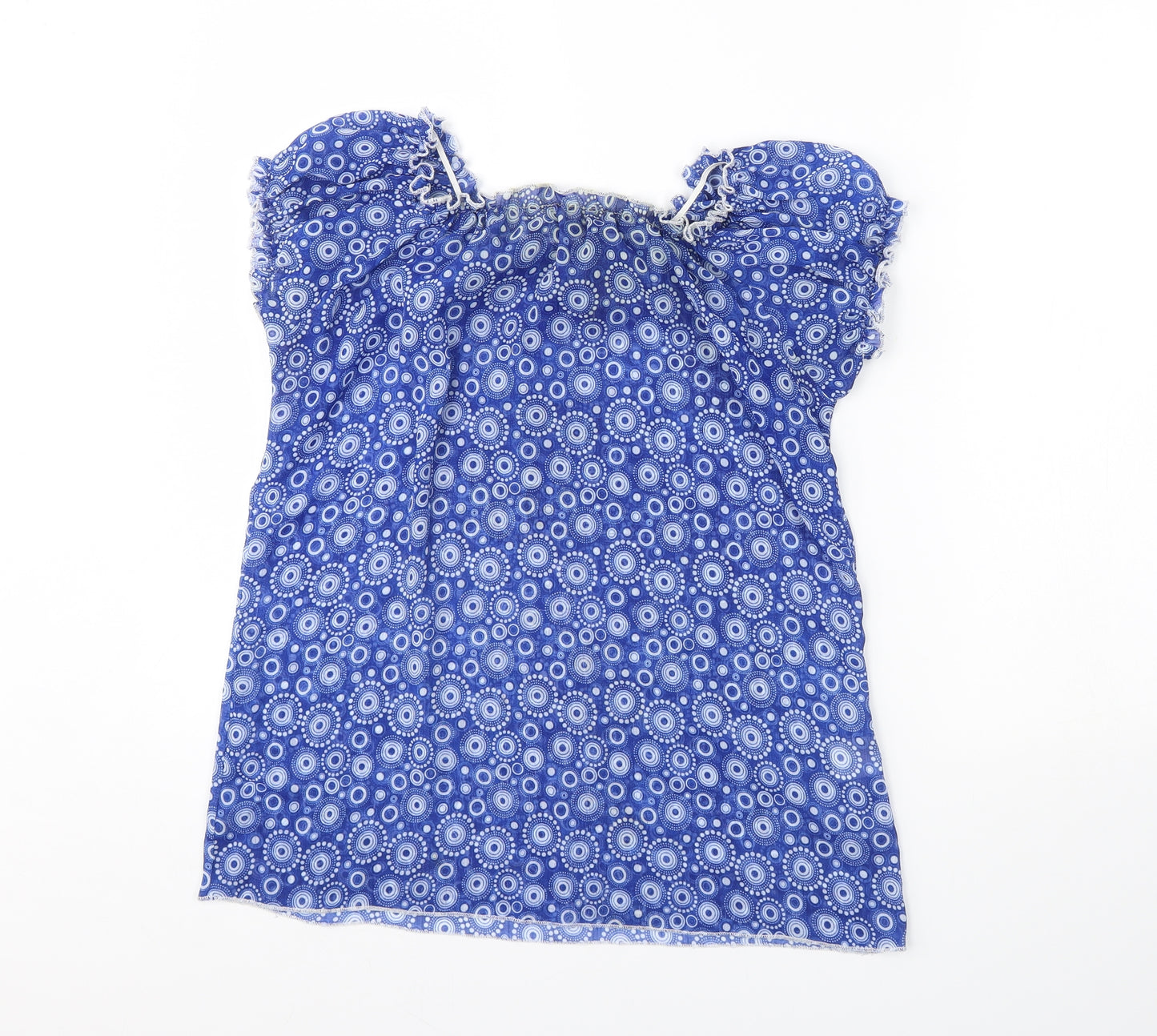 Preworn Womens Blue Geometric  Basic Blouse Size 10