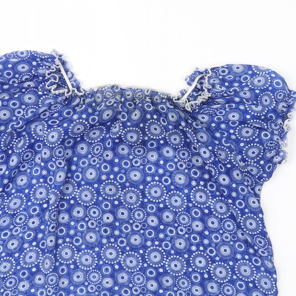 Preworn Womens Blue Geometric  Basic Blouse Size 10