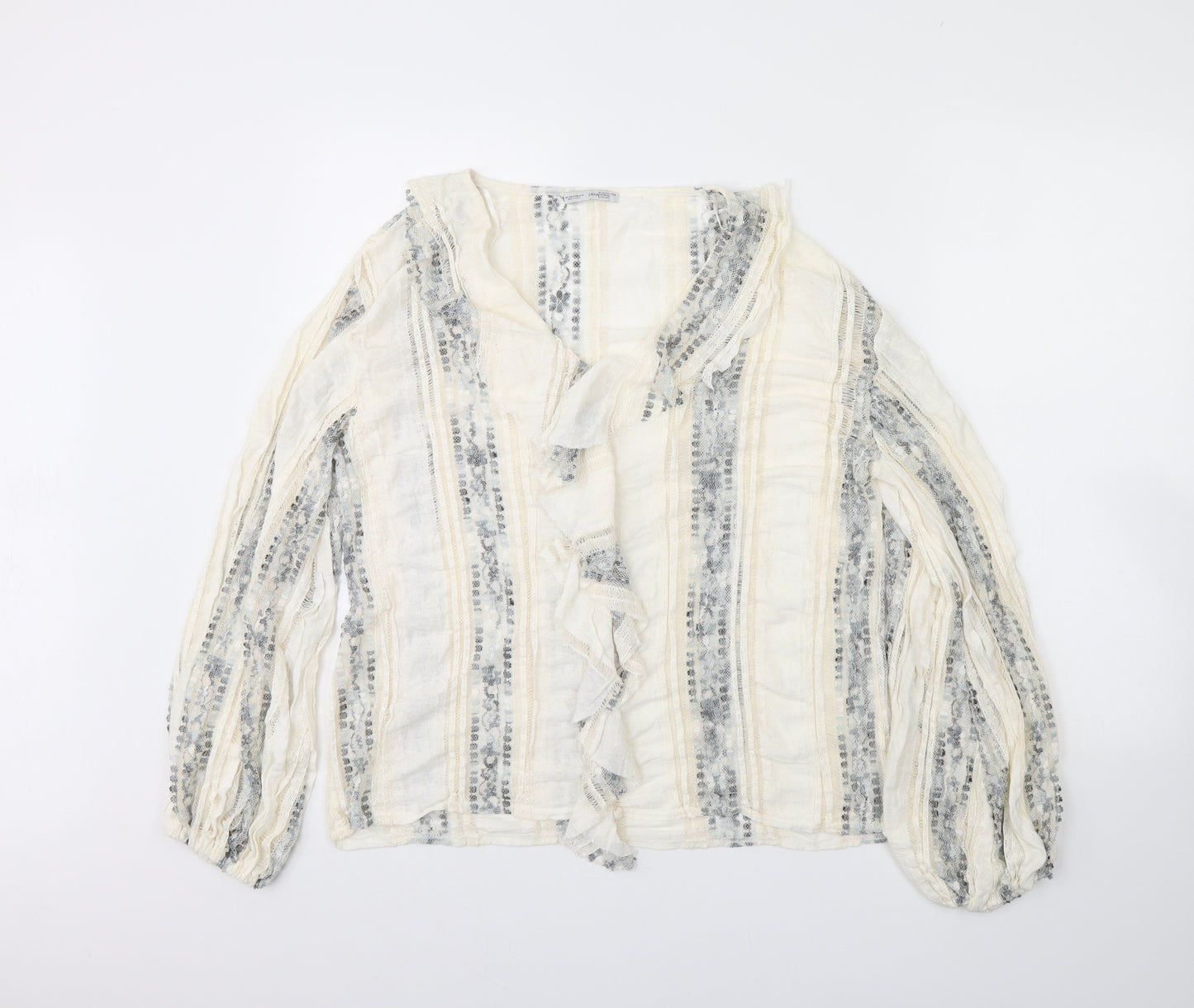 Zara Womens Ivory Striped  Basic Blouse Size M