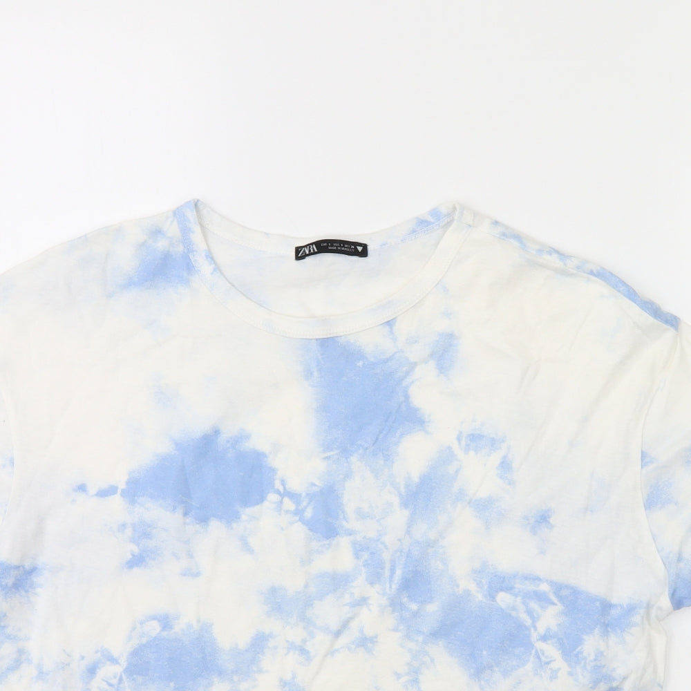 Zara Womens White Geometric  Basic T-Shirt Size S