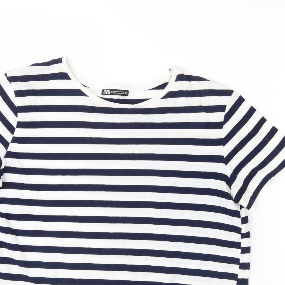 Zara Womens White Striped  Basic T-Shirt Size S