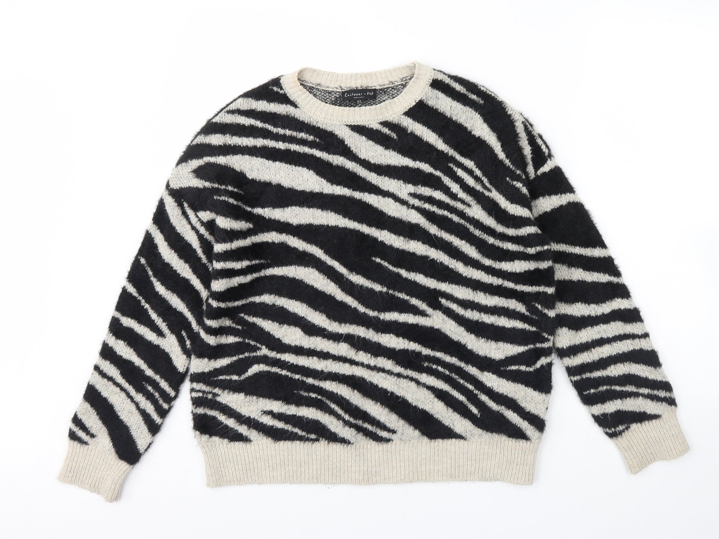 F&F Womens Ivory Animal Print  Pullover Jumper Size 6