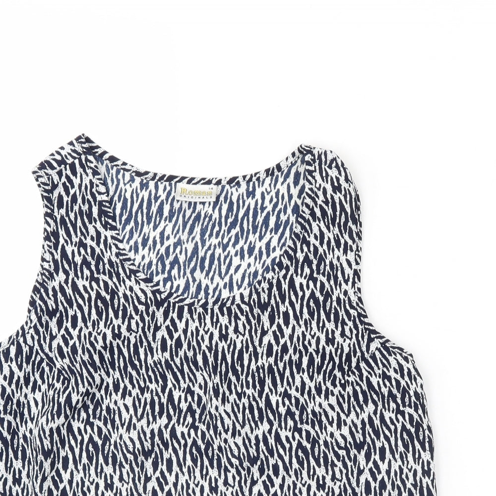Roman Womens Blue Animal Print  Basic Tank Size 14