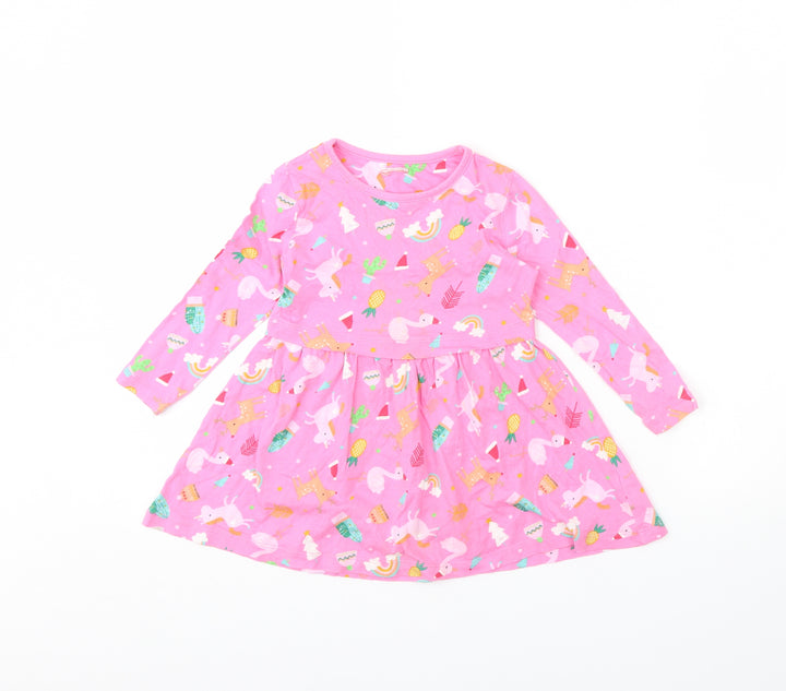 George Girls Pink Animal Print Fit & Flare Size 2 Years - Unicorn